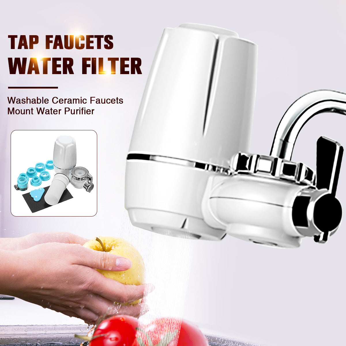 PureFlow™ Faucet Water Purifier – Universal Tap Filter with Activated Carbon Filtration
